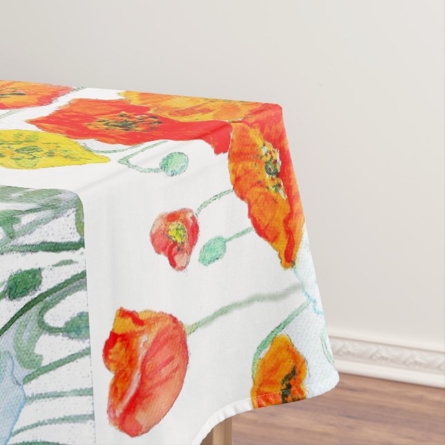 Nappe Fleur de pavot orange rouge aquarelle pavots (In Situ)