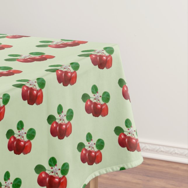 Nappe Fleur de pommier et fruits rouges sur fond vert sa (In Situ)