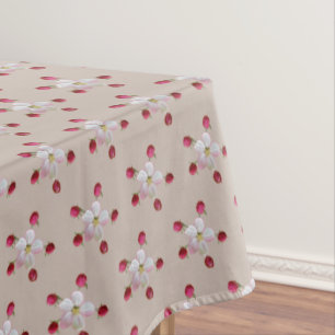 Nappe Fleur de pommier rose et blanc sur beige chanceux