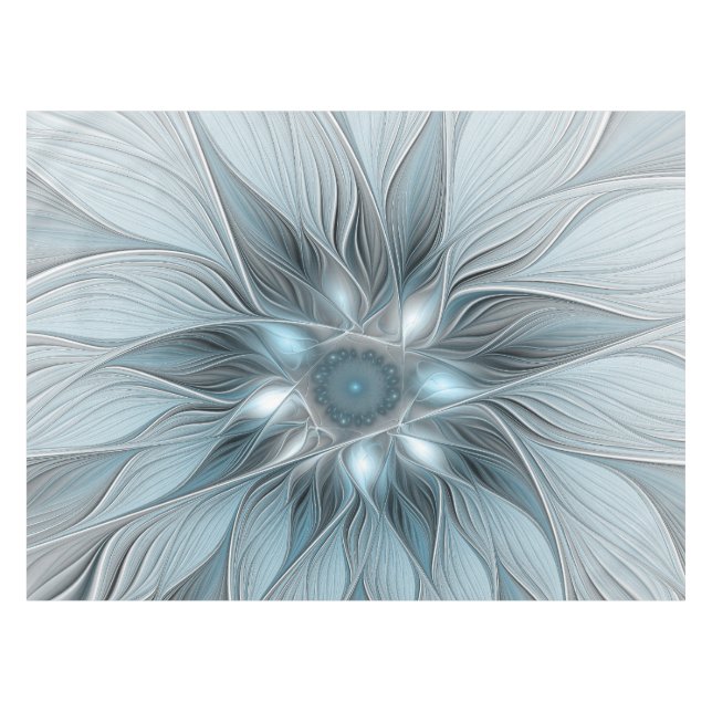Nappe Fleur Joyeuse Abstrait gris bleu floral Fractal (Devant (Horizontal))