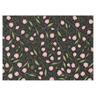 Nappe Fleur mignonne, rose sur noir avec motif répétitif