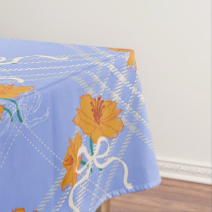 Nappe Fleur orange mignonne sans soudure sur bleu plaid