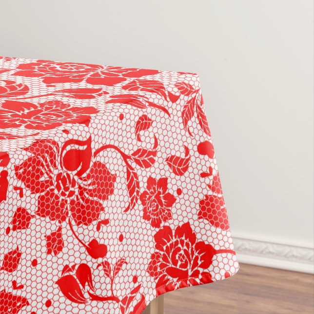 Nappe Fleur rouge blanc fleur de miel peigne de coton (In Situ)