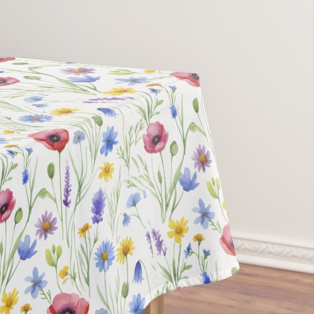 Nappe Fleur Sauvage Aquarelle Bleu Violet Rouge (In Situ)