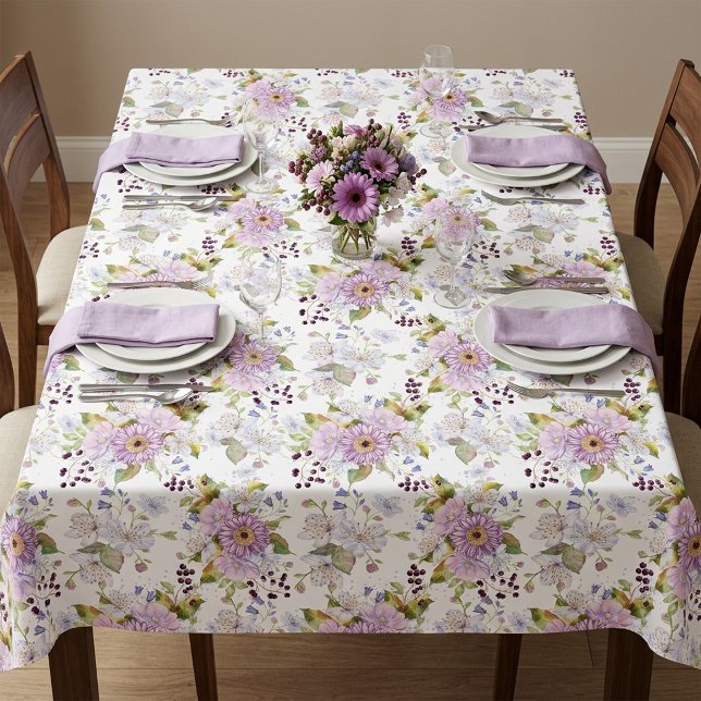 Nappe Fleur sauvage aquarelle rose et blanc (Pink and White Watercolor Wildflower Tablecloth)