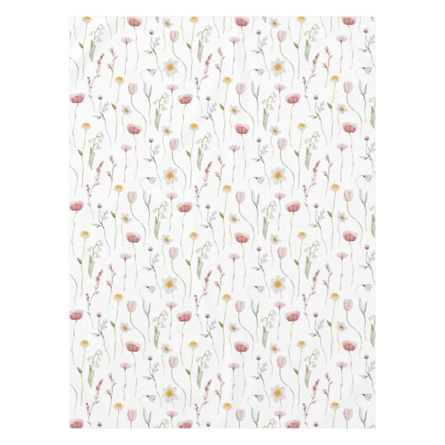 Nappe Fleur sauvage aquarelle rose poussiéreux (Devant)
