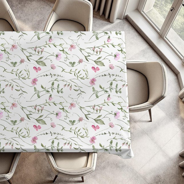 Nappe Fleur sauvage aquarelle rose vert (Créateur téléchargé)