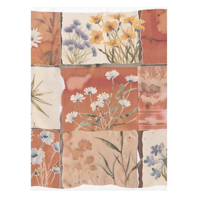 Nappe Fleur sauvage en terre cuite Patchwork Rustique Bo (Devant)