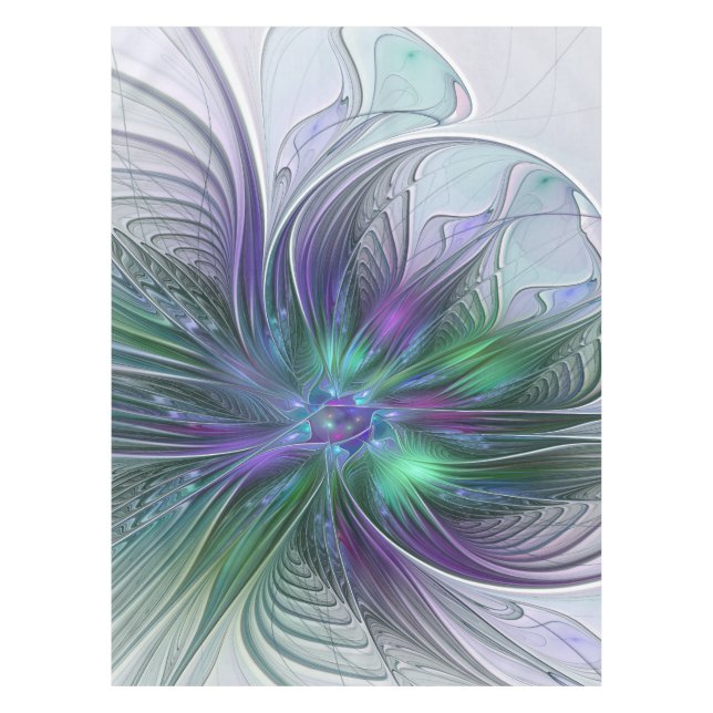 Nappe Fleur verte abstraite moderne fractale violette (Devant)