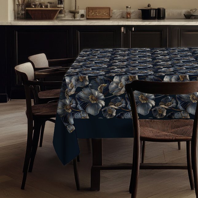Nappe Fleurie Or Marine Cadeau Élégant Monogramme (Navy Gold Floral Tablecloth Elegant Monogram Gift)