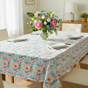 Nappe Fleurs aquarelles rose et bleu