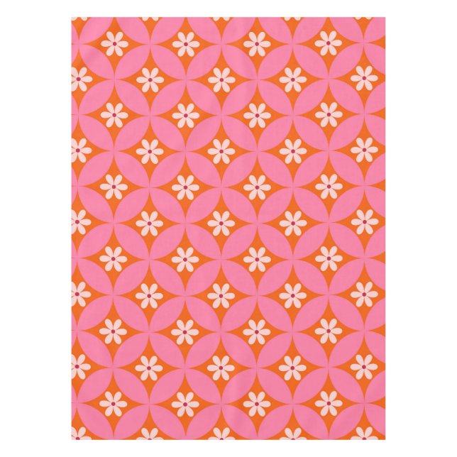 Nappe Fleurs blanches sur motif de cercles roses du mili (Devant)
