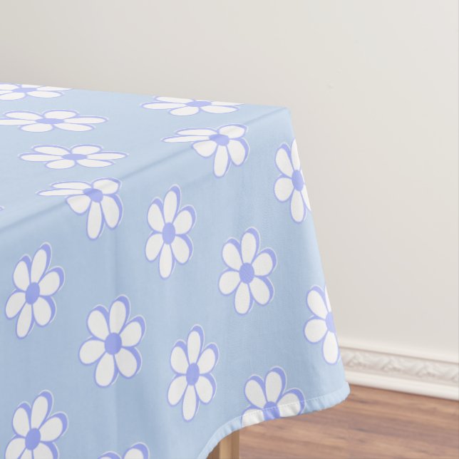 Nappe Fleurs bleues ciel modernes et blanches sur fond b (In Situ)