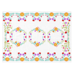 Nappe Fleurs colorées de fêtes mexicaines en blanc