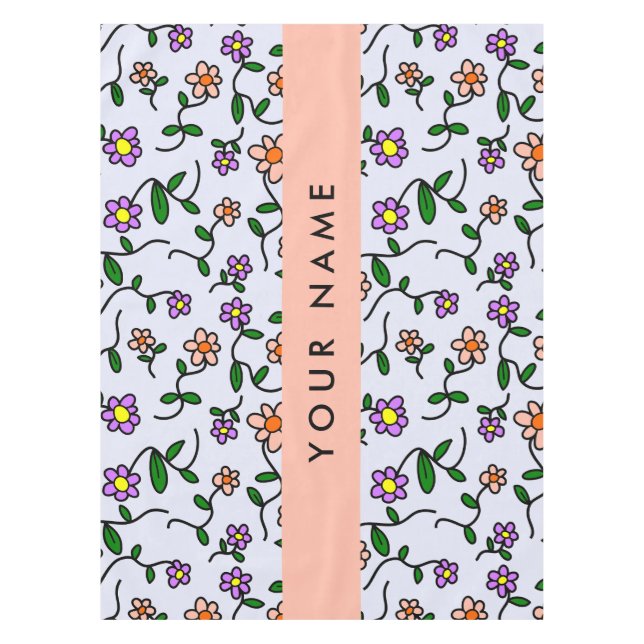 Nappe Fleurs colorées, fond bleu, orange (Devant)