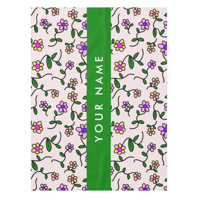 Nappe Fleurs Colorées, Fond Rose, Vert (Devant)