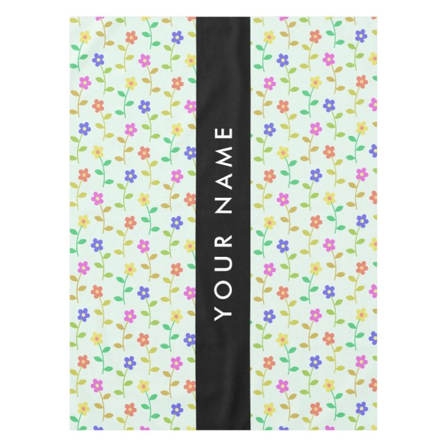 Nappe Fleurs colorées, fond vert clair, noir (Devant)
