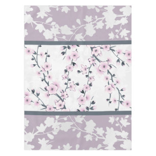 Nappe Fleurs de Cerisier Rayures Mauve Rose Pâle