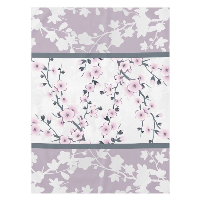 Nappe Fleurs de Cerisier Rayures Mauve Rose Pâle (Devant)