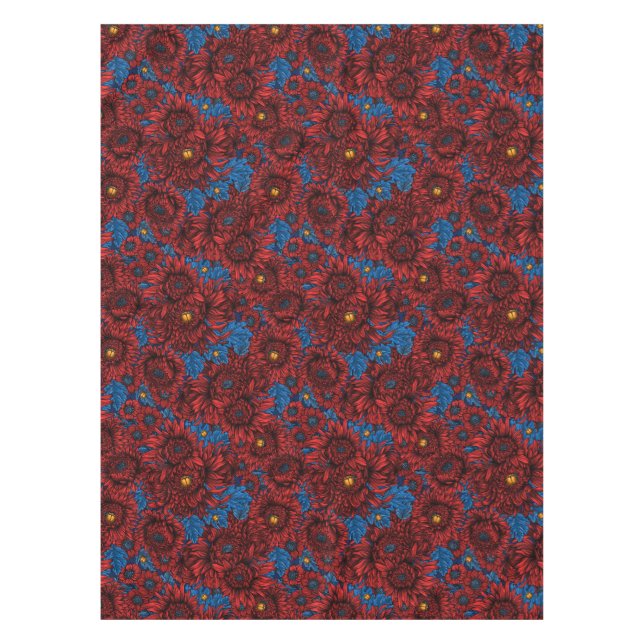 Nappe Fleurs de chrysanthème rouge et coléoptères orange (Devant)