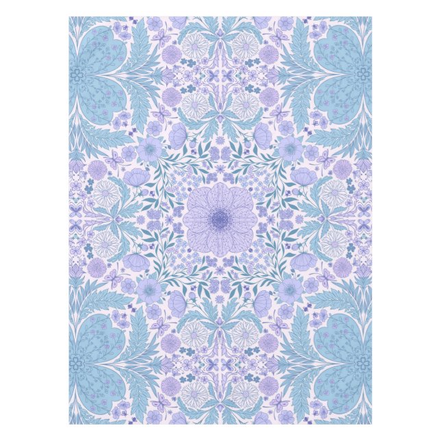 Nappe Fleurs de jardin rétro en bleu et violet (Devant)