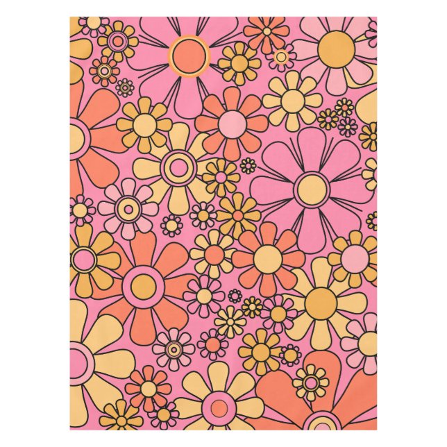 Nappe Fleurs de jardin rétro rose 60s les années 70 moti (Devant)