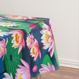 Nappe Fleurs de lotus blanc rose et feuilles vertes