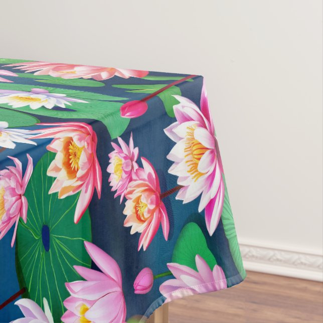 Nappe Fleurs de lotus blanc rose et feuilles vertes (In Situ)