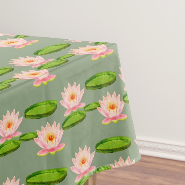 Nappe Fleurs de lotus roses et nénuphars sur fond vert l (In Situ)