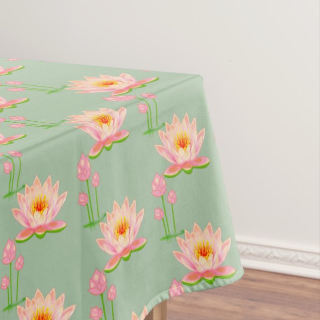 Nappe Fleurs de nénuphar rose sur fond vert laurier (In Situ)