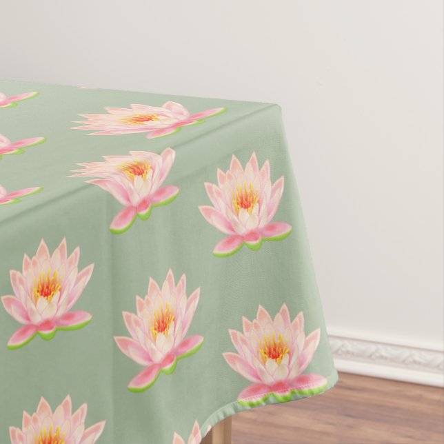 Nappe Fleurs de nénuphar rose sur fond vert laurier (In Situ)