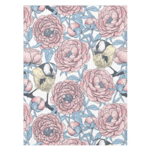 Nappe Fleurs de pivoines et oiseaux