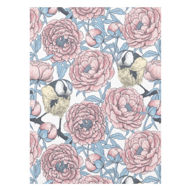 Nappe Fleurs de pivoines et oiseaux (Devant)