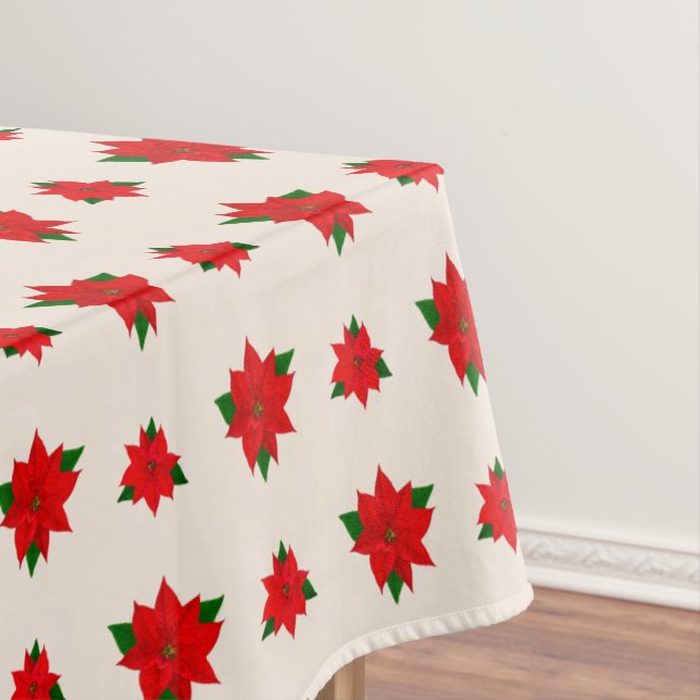 Nappe Fleurs de Poinsettia de Noël sur fond beige clair (In Situ)