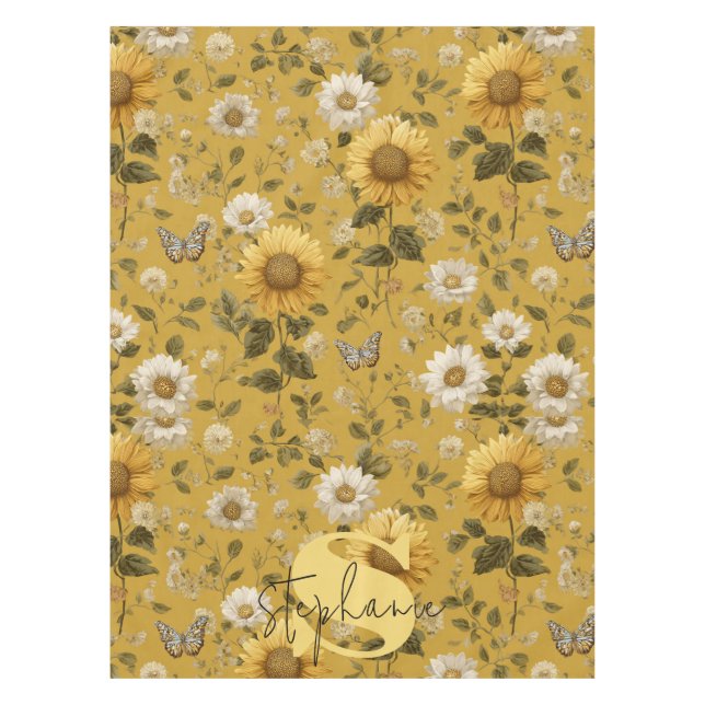 Nappe Fleurs de soleil et papillons sur Arrière - plan j (Devant)