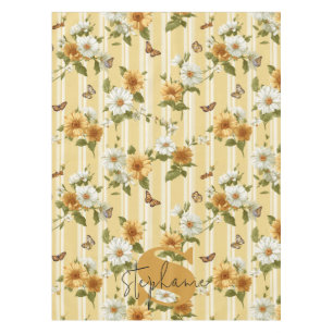 Nappe Fleurs de soleil et papillons sur bandes jaunes (3