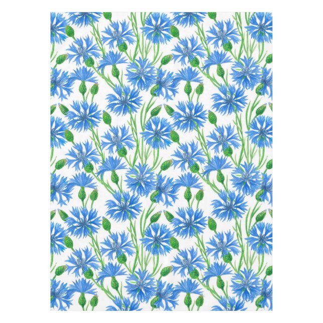 Nappe Fleurs d'eau bleu, fleurs sauvages sur blanc (Devant)