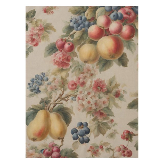 Nappe Fleurs Délicates et Fruits Français. Style Peint (Devant)