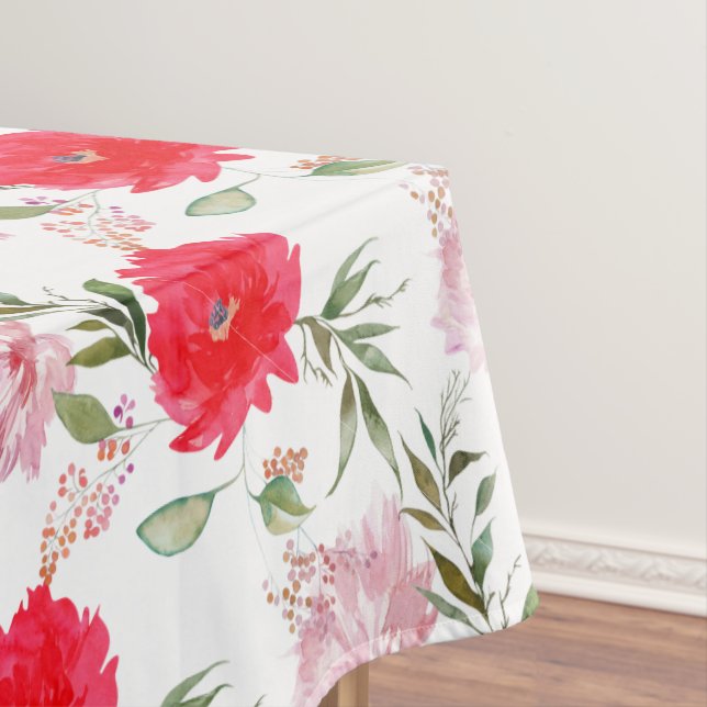 Nappe Fleurs d'été à l'aquarelle rose et verte Bohème (In Situ)