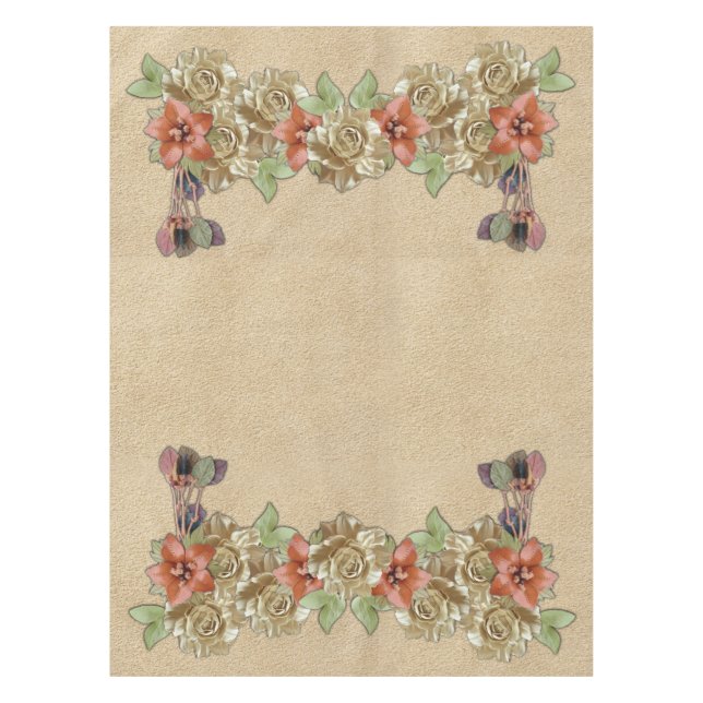 Nappe Fleurs en cuir sur daim crème (Devant)