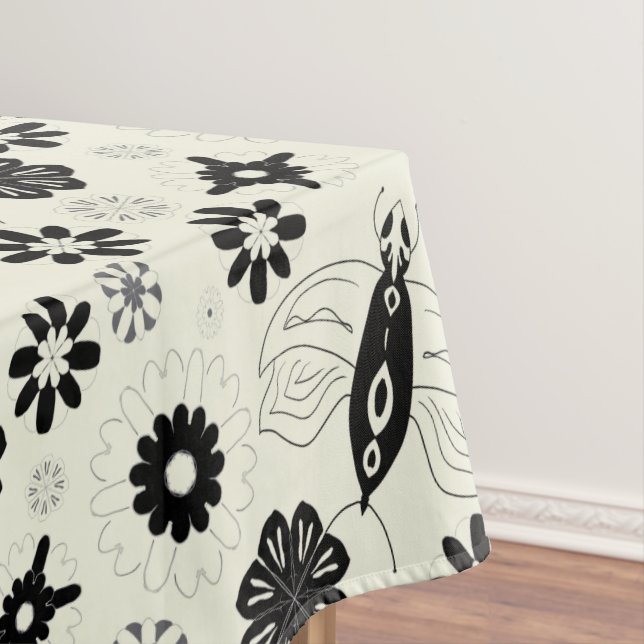Nappe Fleurs et papillons motif noir et blanc (In Situ)