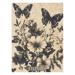 Nappe Fleurs et papillons rustiques - Papier vieilli (13