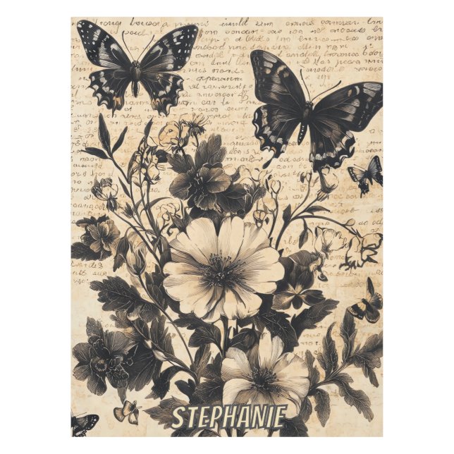 Nappe Fleurs et papillons rustiques - Papier vieilli (13 (Devant)