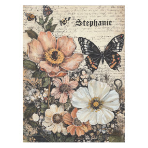 Nappe Fleurs et papillons rustiques - Papier vieilli (14