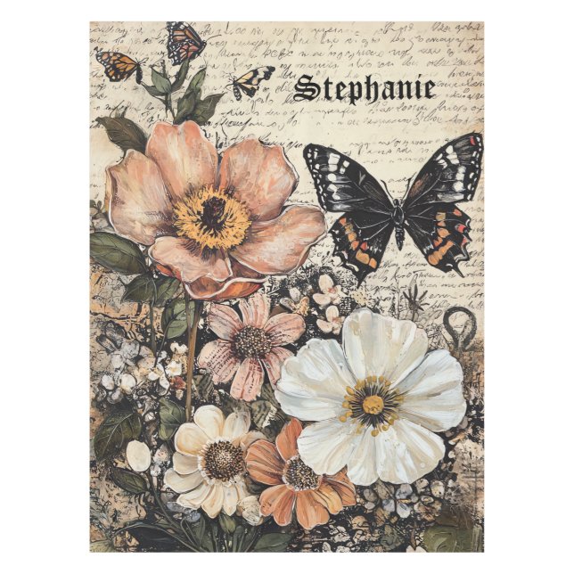 Nappe Fleurs et papillons rustiques - Papier vieilli (14 (Devant)