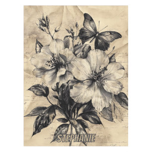 Nappe Fleurs et papillons rustiques - Papier vieilli (4)