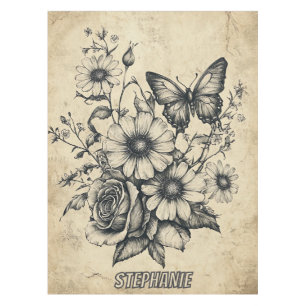Nappe Fleurs et papillons rustiques - Papier vieilli (6)