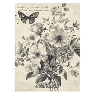 Nappe Fleurs et papillons rustiques - Papier vieilli (8)