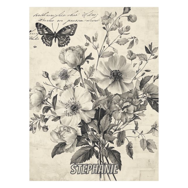 Nappe Fleurs et papillons rustiques - Papier vieilli (8) (Devant)