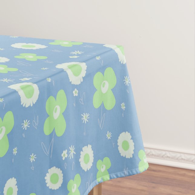 Nappe Fleurs Faisées Pastel Vert Blanc Sur Bleu Pastel (In Situ)